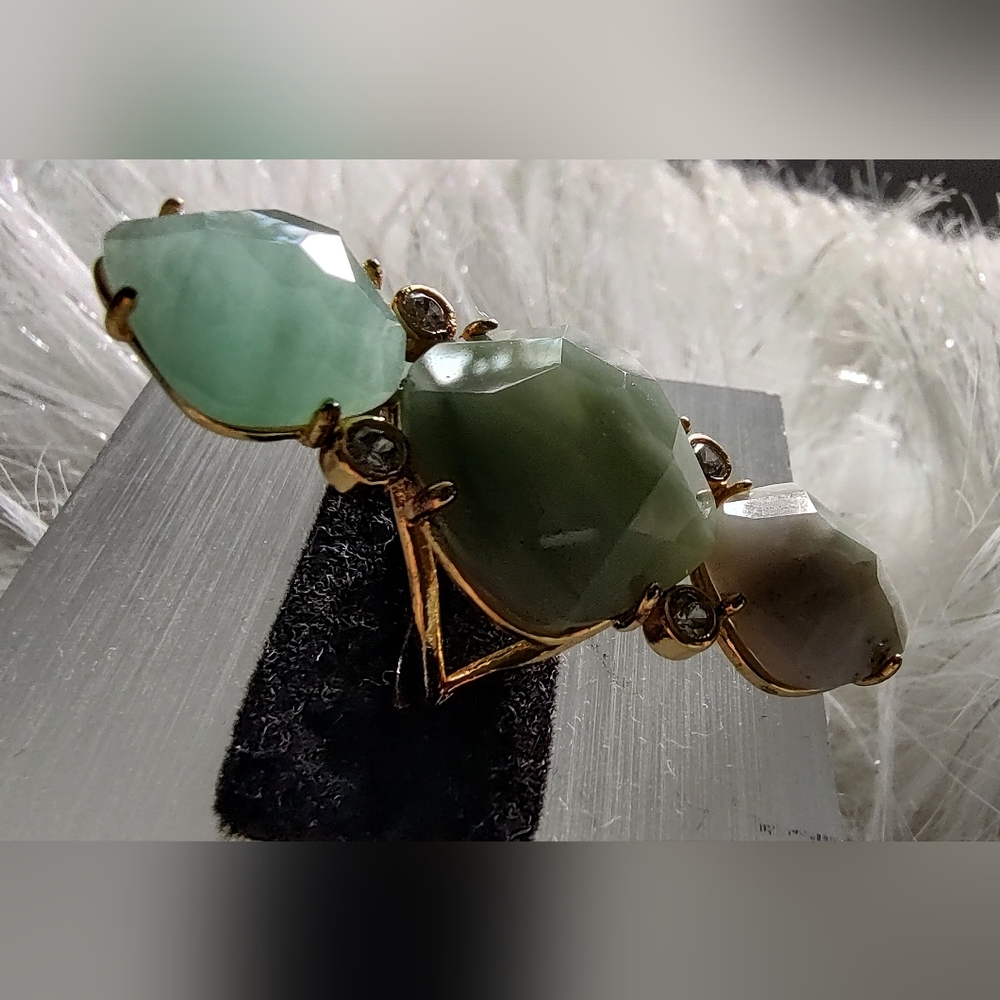 Faceted Green Aventurine & Agate Crystal Ring sz6 - Picture 13 of 15